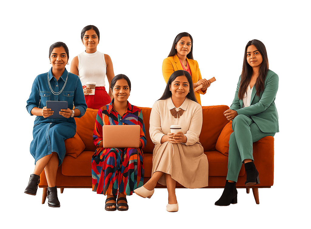 A couple of co-workers sitting on a sofa